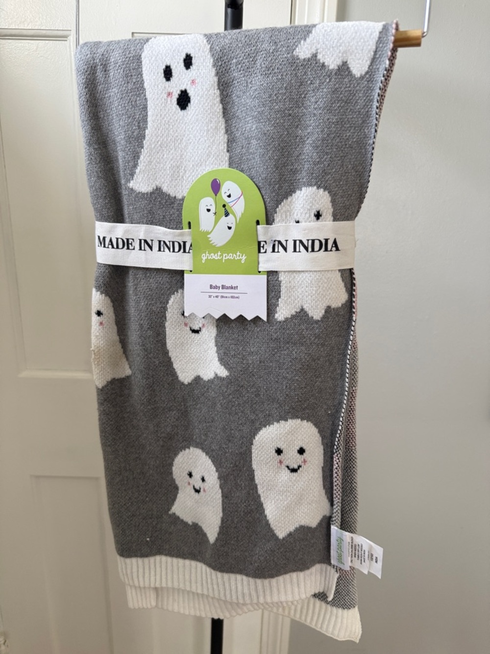 T Party Fashion Gray & White Ghost Baby Blanket